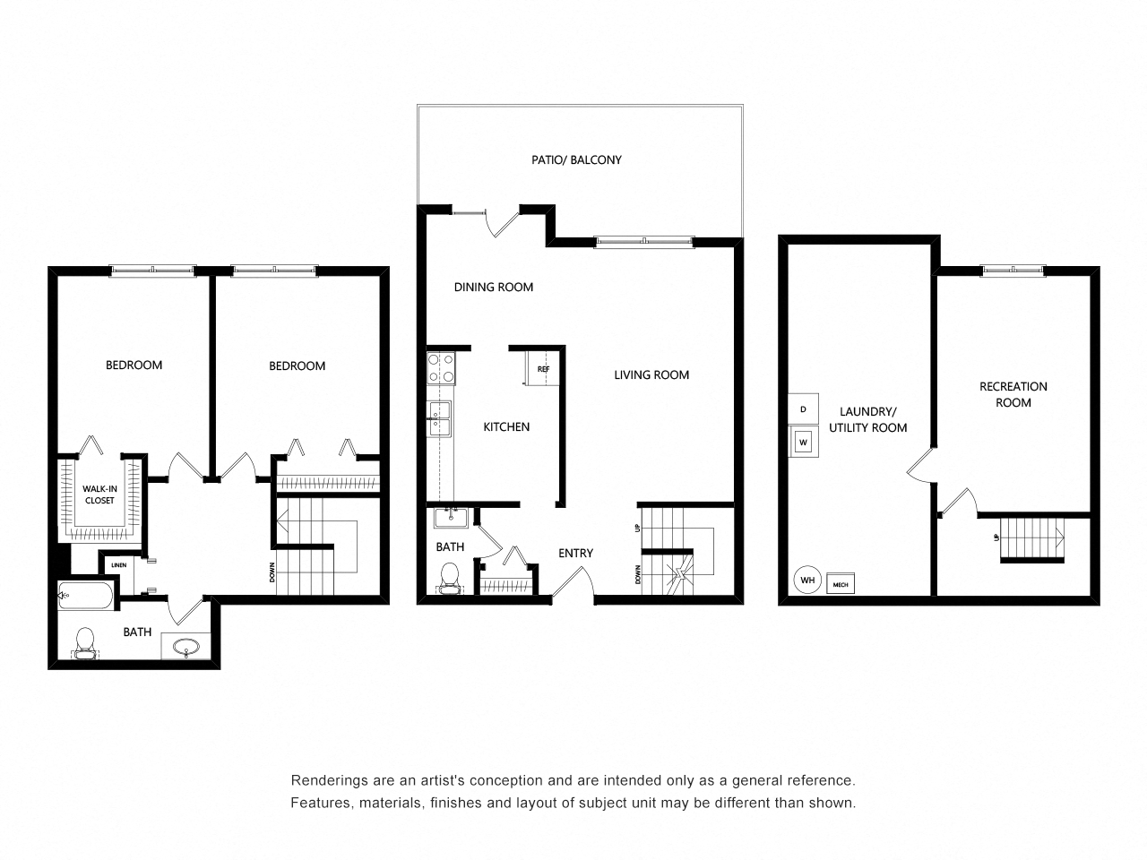 Floor plan for 2 beds, 1.5 baths, 1350 sqft